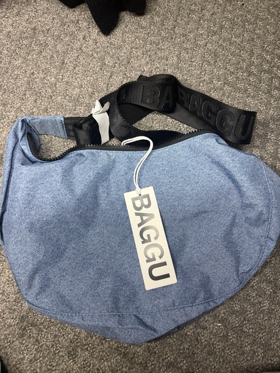 BAGGU Handbags - BAGGU Light Denim Blue Sling Bag with Black Logo Strap